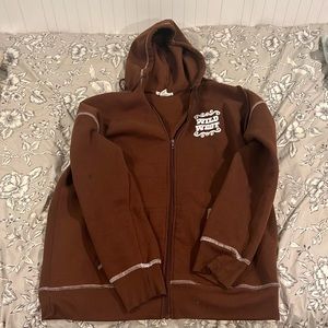 Medium brown graphic zip up sweatshirt